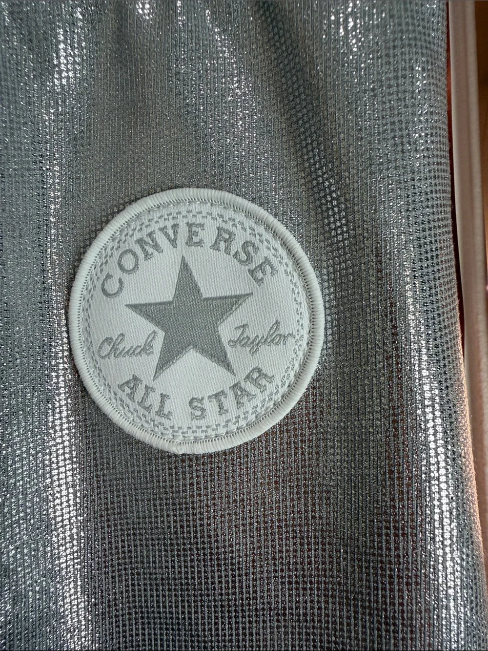 Converse Kids Silver Metallic Leggings Youth Medium 10/12 Shiny Stretch Pants